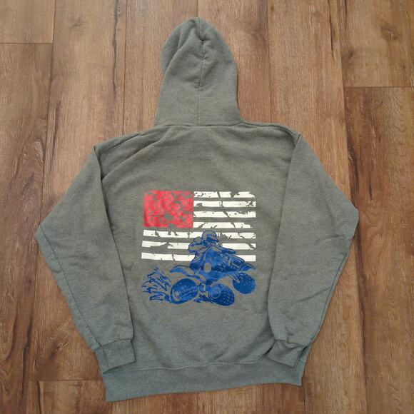 VTG Freedom Motorcycle Dirt Bike Adult Medium Hoodie Sweatshirt ATV USA Flag - Picture 1 of 7
